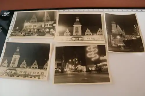 sechs tolle alte Nachtaufnahmen Rathaus und die Thomaskirche? Leipzig 50-60er