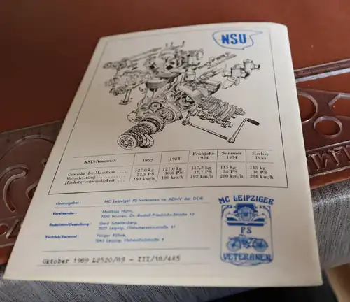 tolles altes Heft- MC Leipziger PS-Veteranen Clubmitteilungsblatt No. 24  1989