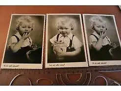 drei tolle alte Karten - kleiner Junge isst Kirschen