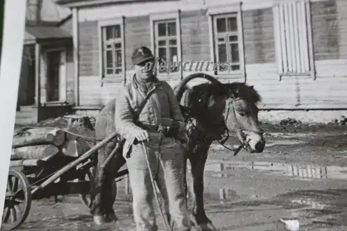 tolles altes Foto - Soldat der Luftwaffe mit Pferdegespann - Russland ?