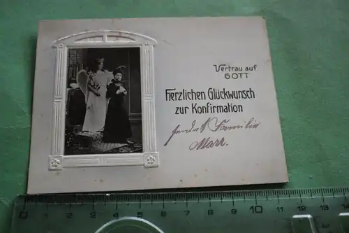 tolle alte Glückwunschkarte mit Foto -  eventuell Blechfoto ??  1900-1910 ??