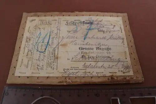 alte Feldpostkarte auf Pappe genäht - Grosse Bagage 19. Ers. Division