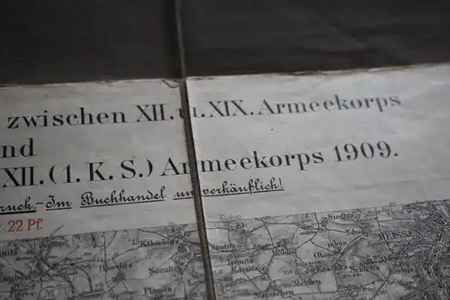 tolle alte Manöverkarte von 1909 Dienstgebrauch - Großraum Sachsen