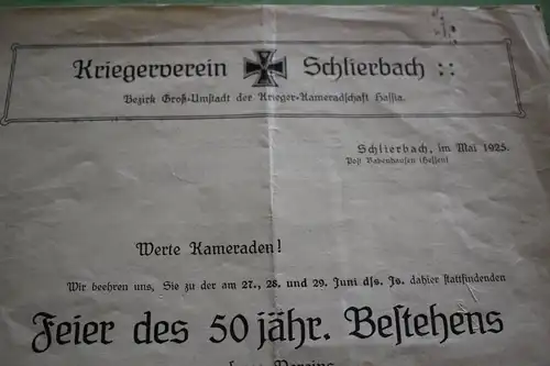 tolles altes Festprogramm 50jährges des Kriegervereins Schlierbach - 1925