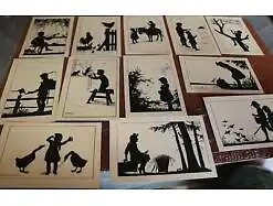 12 tolle alte Postkarten mit Scherenschnittmotiven vom Berliner Tierschutzverein