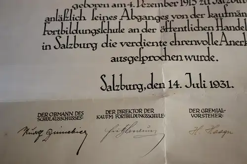 tolles altes Diplom des Handelsgremiums in Salzburg 1931