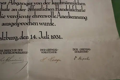 tolles altes Diplom des Handelsgremiums in Salzburg 1931