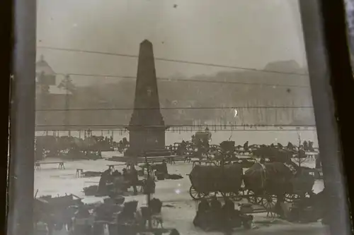 zwei tolle alte Glasnegative - 6x9  Markplatz ??? Obelisk - Gebäudefront