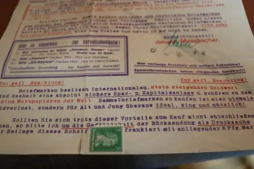 tolle alte Privat-Mitteilung - Johann Mossbacher - Briefmarkenhändler ? 1928