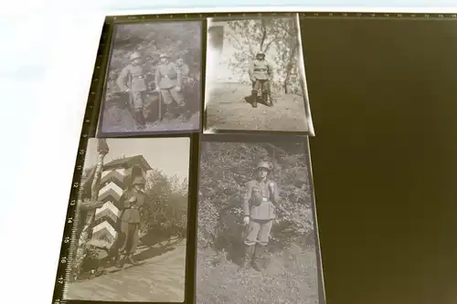 vier tolle alte Negative - Soldaten mit Stahlhelm - Wache usw.