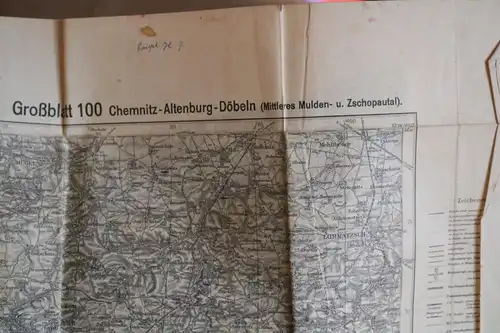 tolle alte Landkarte - Großblatt 100 Chemnitz - Altenburg - Döbeln 1938