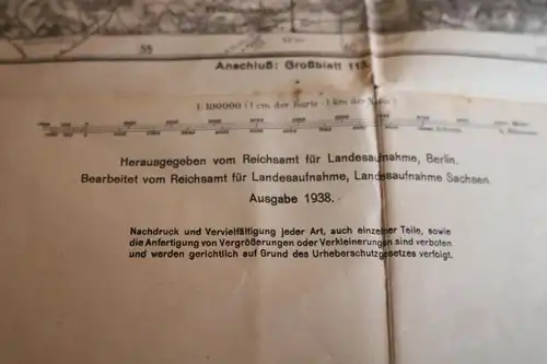 tolle alte Landkarte - Großblatt 100 Chemnitz - Altenburg - Döbeln 1938