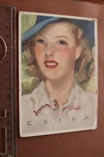 tolle alte Künstlerkarte - Frauenportrait - Erika ? als Feldpost gelaufen 1941