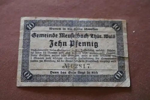 toller alter Notgeldschein Gemeinde Meuselbach Thüringen 10 Pf. 1920