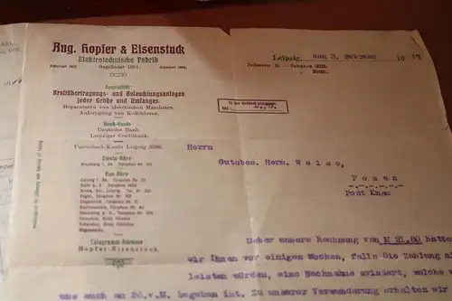 zwei tolle alte Papiere Rechnung und Brief Firma Aug. Hopfer & Eisenstuck Leipzi