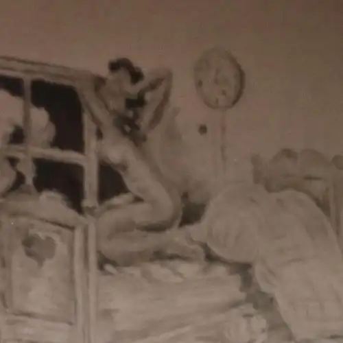 tolles altes Foto - Kaserne Stube - Wandbild erotisch - Soldaten 