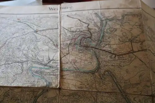 tolle alte Karte auf Leinen gezogen - Weilburg 1907