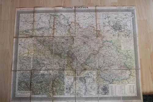 tolle alte große Karte - Provinz Schlesien mit Stadtansicht Breslau original