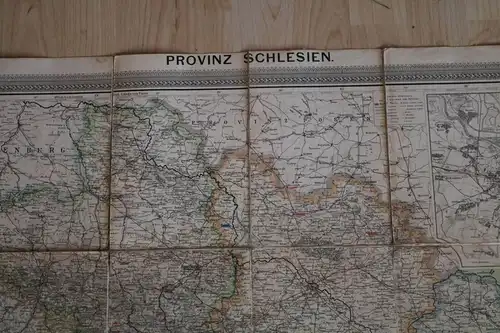 tolle alte große Karte - Provinz Schlesien mit Stadtansicht Breslau original