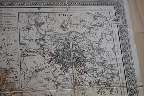 tolle alte große Karte - Provinz Schlesien mit Stadtansicht Breslau original