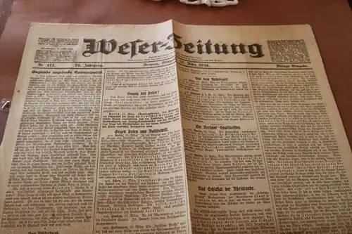 tolles altes Zeitungsblatt  - Weser-Zeitung - Nr. 177 1919