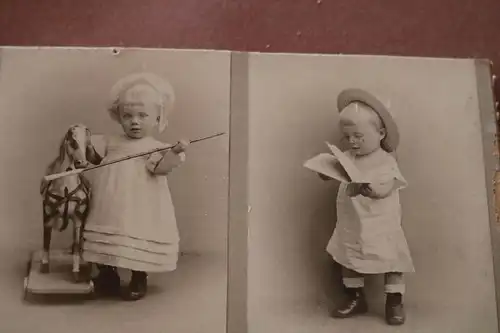 tolles altes Kabinettfoto Kleinkind mit Pferd und Zeitung