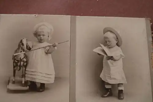 tolles altes Kabinettfoto Kleinkind mit Pferd und Zeitung 