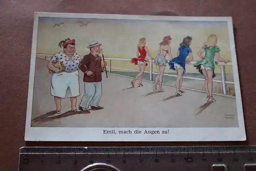 tolle alte Kitschkarte - Emil schaut nach schönen Frauen  30-50er Jahre ?