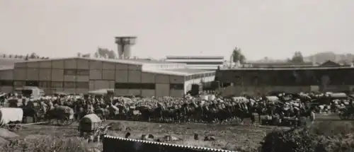 tolles altes Foto - Stadt, Flughafen ?? , Hallen - Soldaten Kavallerie - Ort ??