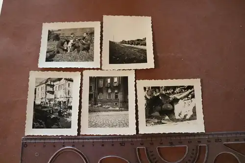 fünf alte Fotos Soldaten Luftwaffe, zerstörte Häuser Polen 1939