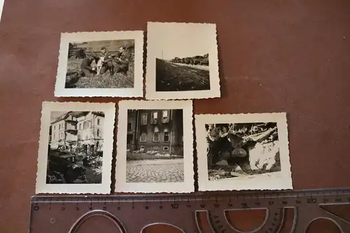 fünf alte Fotos Soldaten Luftwaffe, zerstörte Häuser Polen 1939 