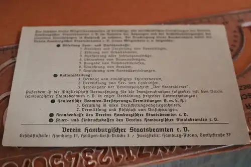 toller alter Mitgliedsausweis - Verein Hamburgischer Staatsbeamten r.V. Alter???