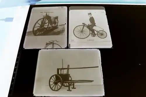 drei tolle alte Glasnegative - Abbildungen alter Fahrräder und Kutsche ?