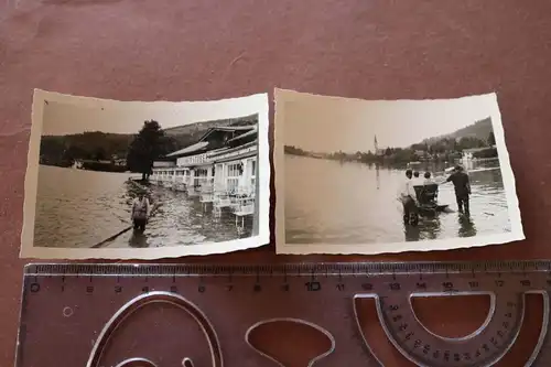 zwei alte Fotos - Hochwasser, Überschwemmung Schliersee - Fischerstüberl