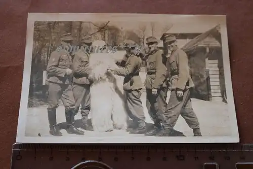 tolles altes Foto - Gruppe Gebirgsjäger und Person im Eisbär-Kostüm 40er Jahre ?