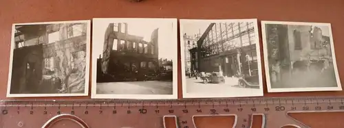 vier alte Fotos  zerstörte Häuser , Markthalle - Weinstrasse 1943 Bad Nauheim ?