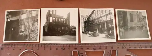 vier alte Fotos  zerstörte Häuser , Markthalle - Weinstrasse 1943 Bad Nauheim ? 