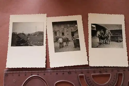 drei tolle alte Fotos Soldaten Pferde , 2cm Flak ?