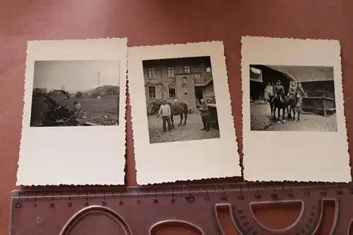 drei tolle alte Fotos Soldaten Pferde , 2cm Flak ? 
