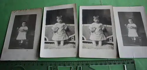 vier tolle alte Fotos - Kleinkind mit Spielzeug Kuh -  1910-30 ???