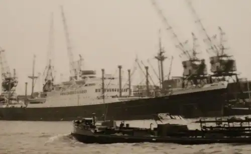 tolles altes Foto - Hafen - Kräne - großes Schiff - Sinzig ??? 50-60er Jahre ?