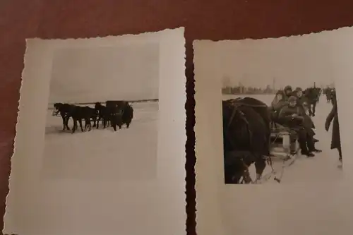 sieben alte Fotos eines Soldaten - Russland ??? Pferdetreck - Schlitten Soldaten