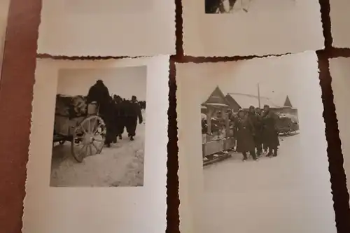 sieben alte Fotos eines Soldaten - Russland ??? Pferdetreck - Schlitten Soldaten