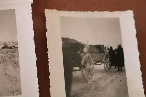 sieben alte Fotos eines Soldaten - Russland ??? Pferdetreck - Schlitten Soldaten