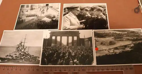 fünf alte Fotos - Soldaten, Flugzeug , Kriegsschiff - Repro !!!!