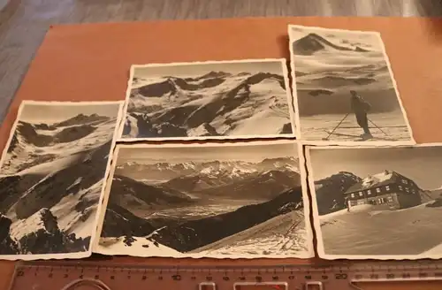 fünf tolle alte Fotos - Berge , Krefelder Hütte Kitzsteinhorn 20-30er Jahre ?