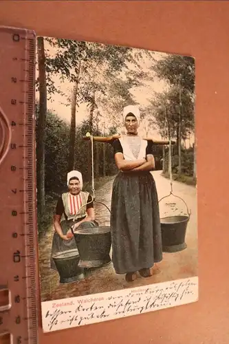 tolle alte Karte -  Niederländische Milchfrau ? Zeeland, Walcheren 1906