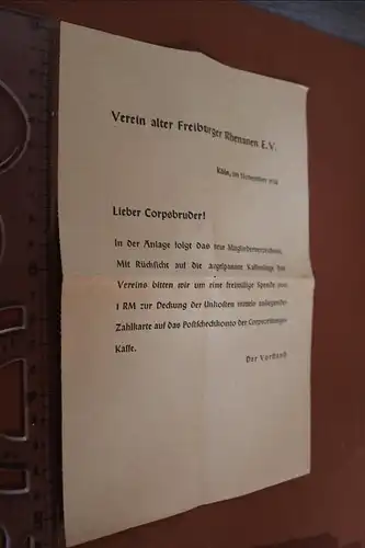 tolles altes Beiblatt - Verein alter Freiburger Rhenanen E.V.  Corpsbrüder 1938