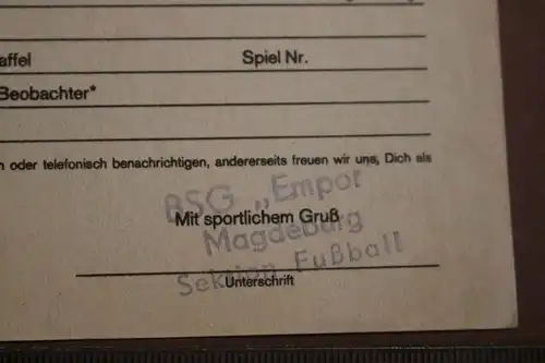 tolle alte Einladungskarte - Fußball Verein BSG Empor Magdeburg  1958 ?