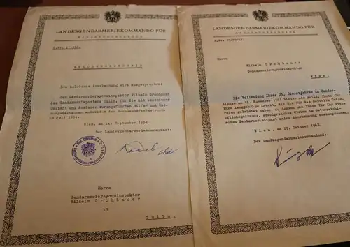 zwei alte Urkunden vom Landesgendarmeriekommando Niederösterreich 50-60er Jahre